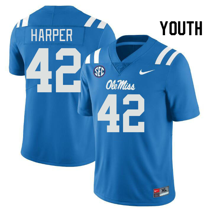 Youth #42 Jack Harper Ole Miss Rebels College Football Jerseys Stitched-Power Blue